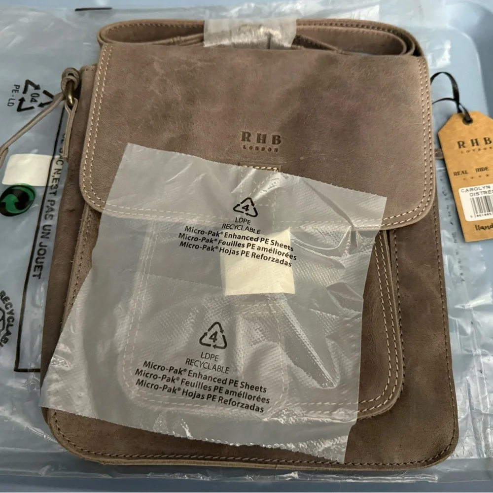 RHB London 'Carolyn' Grey Distressed Real Leather iPad Tablet Mens Crossbody Bag